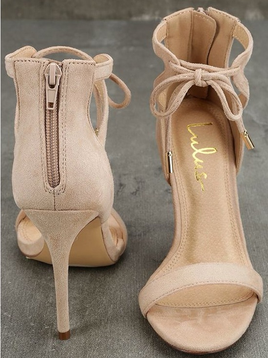 Lulus Shoes - Lulu's Nude Ankle-Tie Stiletto Heels Size 7.5